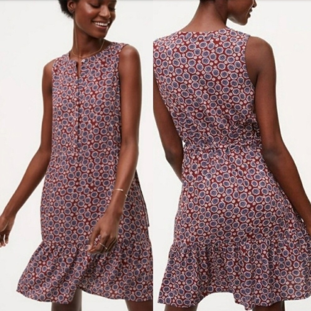 NWT LOFT | Floral Drawstring Henley Dress